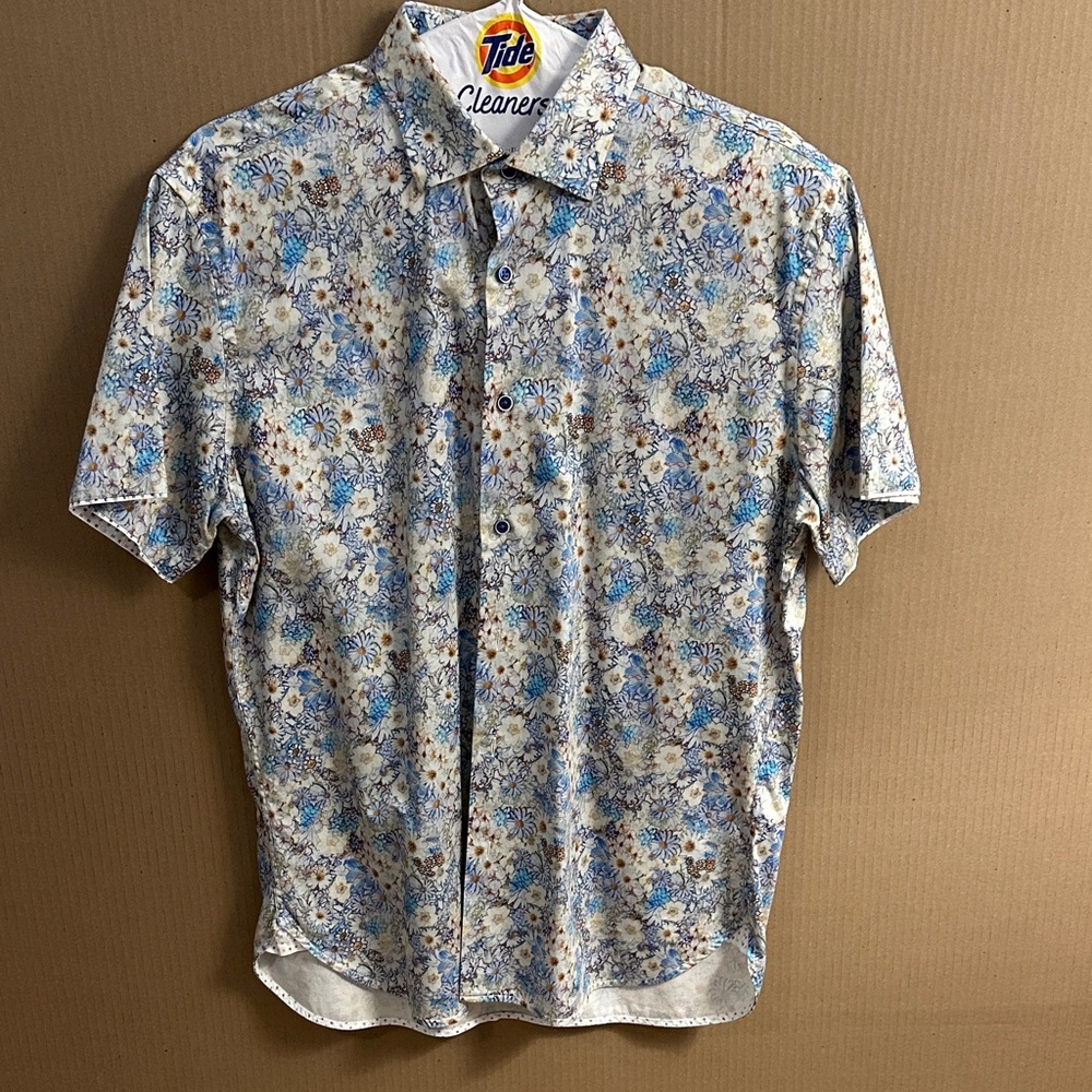 Men's Floral Button-Down Shirt - Blue and White